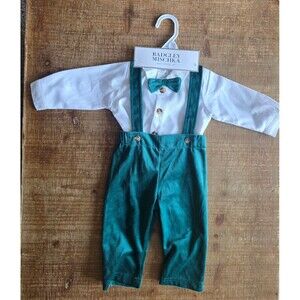 Badgley Mischka Boys Velour Pants With Suspenders Long‎ Sleeve Shirt Size 3-6M